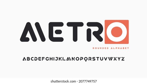 Alfabeto vectorial moderno de moda redondeado sans serif, juego de letras mayúsculas.