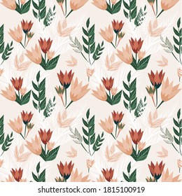 Modern and trendy Seamless floral pattern. Ditsy style. A pattern for fashion print, wallpaper and textile. 