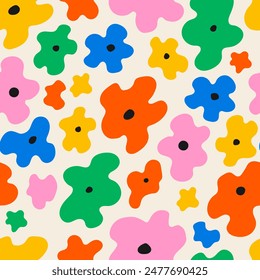 Modern trendy seamless pattern with abstract colorful flowers. Floral vector flat background