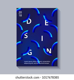 Modern trendy style abstraction poster. Plastic colorful shapes quadrant. Abstract background of liquid color pipes, tubes. Dark blue background. Vector illustration.