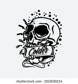 Modern, Trendy Tattoo Style Skull T-shirt Design Vector Illustration