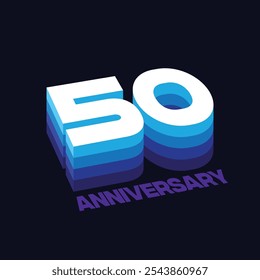 Efecto de texto moderno de moda del logotipo del aniversario del número 50 años. Tarjeta de felicitación de la tipografía del estilo 3D del 50º aniversario, cartel, Anuncio. Cincuenta Plantilla de la celebración del banquete de boda, etiqueta, etiqueta, etiqueta.