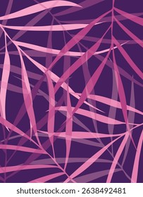 Modern, trendy tropical leaves backdrop. Pink and purple leaves background ideas for banner, poster, template, home decor, textile. Vector illustration.