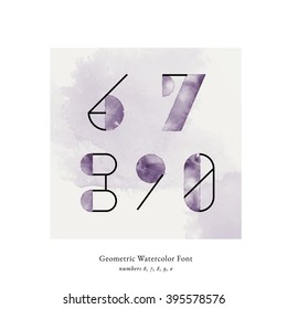 Modern trendy watercolor geometric font. High quality vector design element. Numbers 6, 7, 8, 9, 0