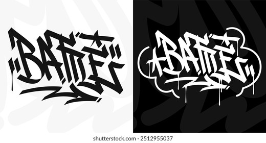 Modern Trendy Word Battle Abstract Hip Hop Hand Written Graffiti Urban Style Vector Illustration