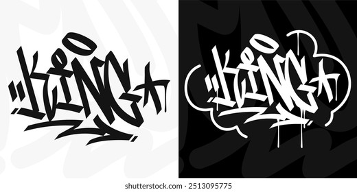 Modern Trendy Word King Abstract Hip Hop Hand Written Graffiti Urban Style Vector Illustration