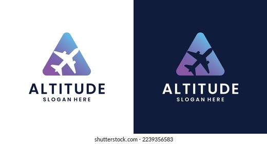 modern triangle and airplane travel logo design combinations