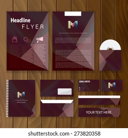 Modern triangle corporate identity. Creative stationery template. Trendy business concept with logo design, letter m. Vector illustration.