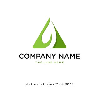 Modern Triangle with Leaf logo design template