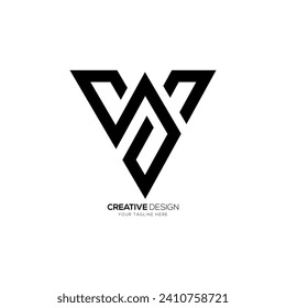Modern triangle line art letter s w v with creative unique monogram abstract logo
