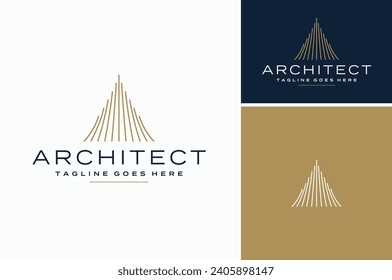 Líneas triangulares modernas para el diseño del logotipo de arquitectura de rascacielos futurista de la torre de edificios abstracto