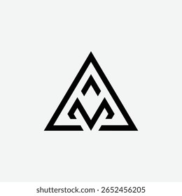 Modern triangle minimal monogram logo with Am or Ma letters for stock market brand identity.