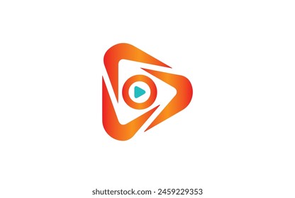 modern triangle play button with arrow for multimedia player like song video movie cinema motion clip film apps media logo apps