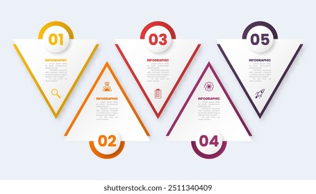 Vetor infográfico moderno de forma de triângulo com ícones de 5 passos