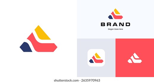 Formas de triângulo moderno com conceito de estilo colorido, ícone de logotipo vetor de design de três elementos editável, símbolo mínimo prims sinal para a identidade da marca e logotipo da empresa de negócios