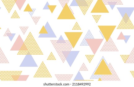 Modern triangle shapes seamless pattern vector design. Fashion fabric patchwork design. Colorful triangles motion. Mix triangular shapes repeating pattern.