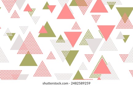 Modern triangle shapes seamless pattern vector design. Fabric print. Colorful triangles motion. Triangular shapes scandinavian seamless pattern.