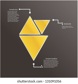 Modern triangle template with fresh colors. Logo icon. Info graphic pointer. Clean shapes. Elements for your website. Luxury gold color.