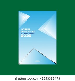Modern triangle theme book cover template in white , blue and silver color. A4 size book cover template for annual report, magazine, booklet, proposal, portfolio, brochure, poster