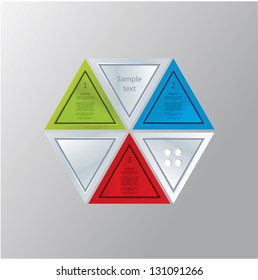 Modern triangle theme. Can be composed to many different shapes. Colorfully triangles with space for your text. Can be used as info graphic schedule.
