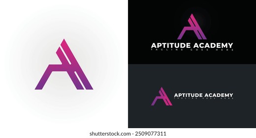 Modern triangle vector initial letter A or AA in purple-pink color isolated on multiple background colors. The logo is suitable for education website logo design inspiration templates.