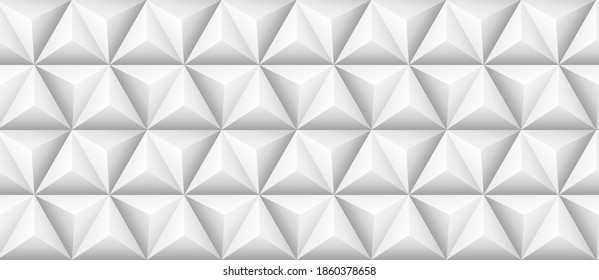 Modern Triangles and Pyramids white geometric background. Seamless white 3d pattern. Geometric hexagons, diamonds and triangles texture.