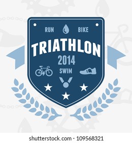 Modern Triathlon Badge Emblem Logo With Bike And Medal Graphics