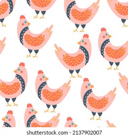 Modern tribal boho patterned smaller bird in Folk style inspired by northern mythology and fairy tales seamless pattern. Vector flat cartoon texture background.