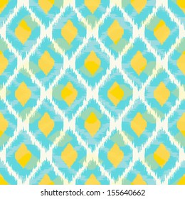 Modern tribal ikat blue yellow fashion seamless pattern