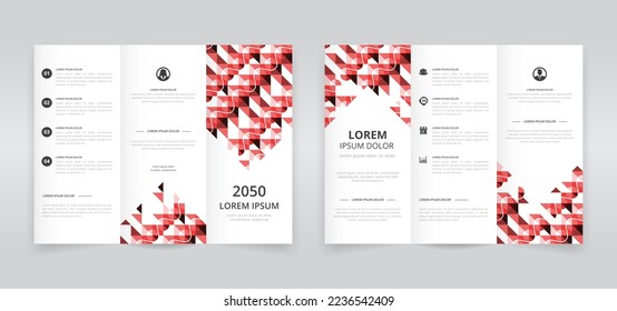Plantilla de tríplio moderno con obras de arte de color rojo, diseño de folletos triples, folleto, folleto
