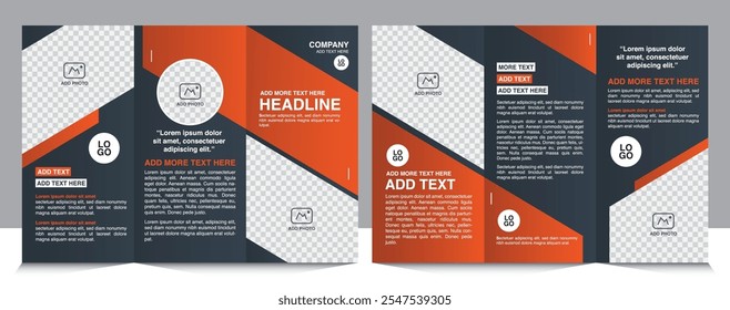 Modern Tri-Fold Brochure Templates – Two sleek designs with orange and dark gradient themes. Fully editable and print-ready for professional use.