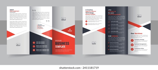 Modern trifold business brochure template, Corporate business trifold brochure template, Creative and Professional tri fold brochure vector design.  corporate business template for tri fold flyer.