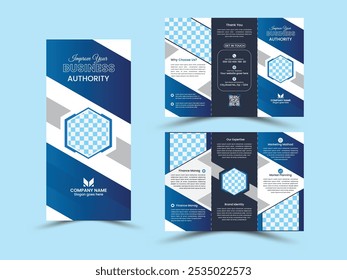 Modelo moderno de brochura de negócios trifold, modelo de brochura de negócios corporativos trifold, design vetorial de brochura de três dobras criativo e profissional.