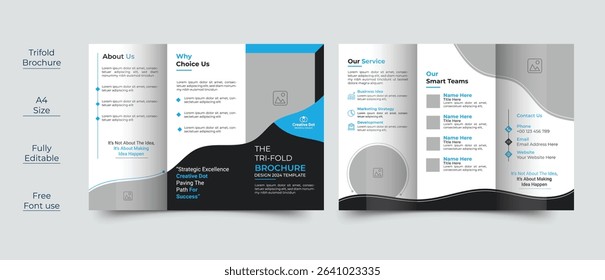 Modern trifold business brochure template, Corporate business trifold brochure template, Creative and Professional tri fold brochure vector design. minimal style trifold brochure design template