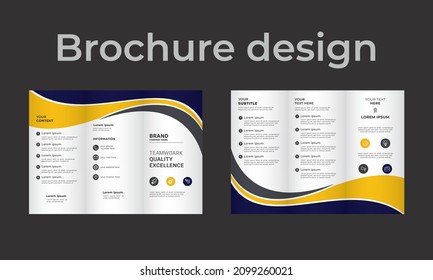 modern trifold leaflet brochure design in blue wave shape creative gray wave trifold business brochure