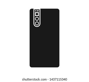 Modern triple camera smartphone back side line vector 