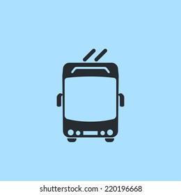 Modern trolleybus flat icon. Round headlights. Common flat front view pictogram. For maps, schemes, applications and infographics.
