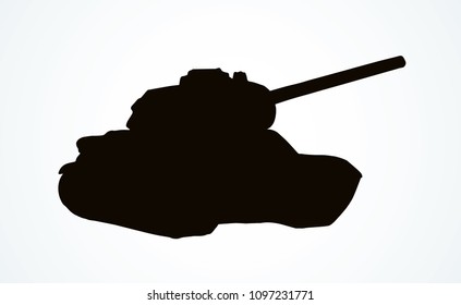 Modern troop missile shoot fire battalion operation on white battlefield backdrop. Dark black ink hand drawn aircraft howitzer wartime mission logo emblem in art retro contour style and space for text