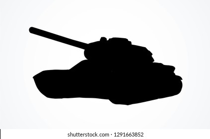 Modern troop missile shoot fire battalion operation on white battlefield backdrop. Dark black ink hand drawn aircraft howitzer wartime mission logo emblem in art retro contour style and space for text