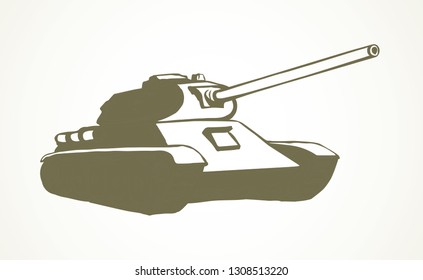 Modern troop missile shoot fire operation on white battlefield backdrop. Line black ink hand drawn aircraft howitzer wartime logo in art retro cartoon style
