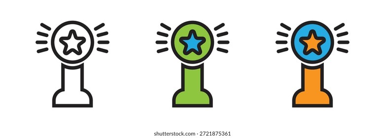 Icono de trofeo moderno con una estrella y rayos de luz, que simbolizan la victoria, los logros ganadores y la celebración del éxito profesional y los premios.