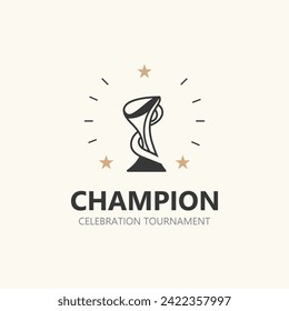 Modern trophy line art logo winner and championship cup design, minimalist simple element