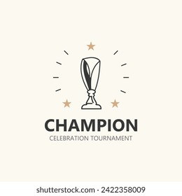 Modern trophy line art logo winner and championship cup design, minimalist simple element