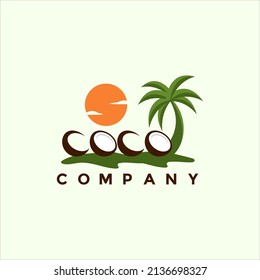 Modern tropical coconut island logo design illustration