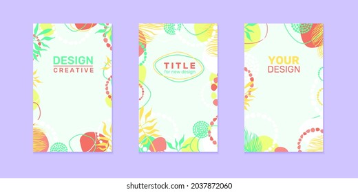 Modern tropical floral covers set, minimal covers design. Colorful exotic background, vector illustration. Vector summer, autumn, spring   leaves cover templates creative design. 
