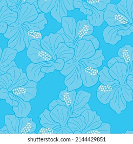 Modern tropical flowers seamless pattern design. Hibiscus flowers background. Exotic jungle wrapping paper. Beautiful print with hand drawn exotic plants