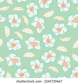Modern tropical flowers seamless pattern design. Seamless pattern with spring flowers and leaves. Hand drawn background. floral pattern for wallpaper or fabric. Botanic Tile.