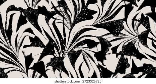 Modern tropical jungle seamless pattern. Abstract black and white botanical foliage design. Vector illustration