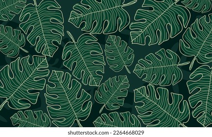 Modern tropical leaves background pattern. Jungle plants nature backdrop. Summer palm leaves wallpaper floral pattern with hand drawn leaves. Elegant astract background in minimalistic linear style.