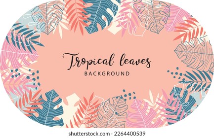 Modern tropical leaves with colorful background. Jungle plants nature backdrop. Summer palm leaves wallpaper.